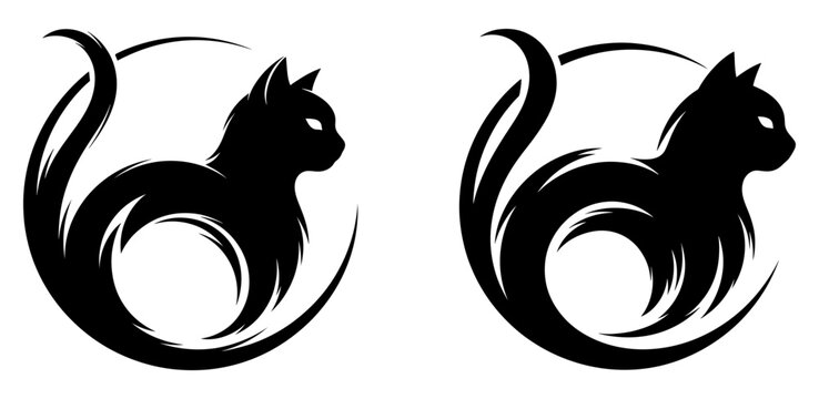 Two black cat silhouettes in a circle, , perfect for logo or tattoo design, minimalist style