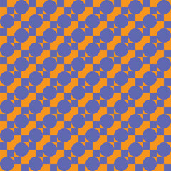 Pattern created from blue squares and circles against an orange background