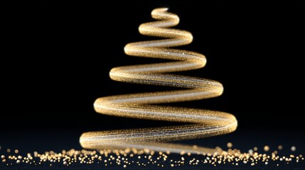 Christmas tree made of glitter is shown in a black background. The tree is long and winding, with a lot of glitter on it. The glitter gives the tree a shiny and festive appearance