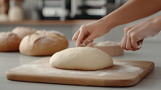 Bakers knead fresh pizza dough on wooden tables, preparing for baking in a school culinary class or home baking setting