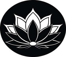 Minimalist Lotus Round Border Silhouette | Clean Lotus Circle Frame