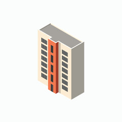 Isometric commercial and residential building. Modern architecture. Smart isometric building game assets. Business center building 3d render illustration with windows. Simple icon white colors.