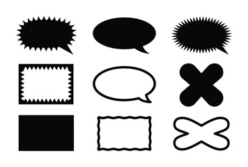 Speech bubble shape black solid vector set