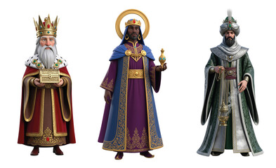 Detailed 3D Render of the Three Kings (Reyes Magos). A realistic illustration of the Wise Men for Christmas.