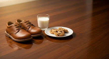 Three Kings (Reyes Magos) Tradition Concept: Shoes, milk, and cookies left out for gifts on Epiphany eve.