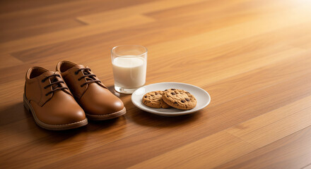 Conceptual Image: Shoes, milk, and cookies set out for the Three Kings' (Reyes Magos) arrival on Epiphany.