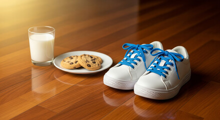 The Night Before Epiphany: A conceptual image of the Three Kings (Reyes Magos) tradition with shoes and a snack.