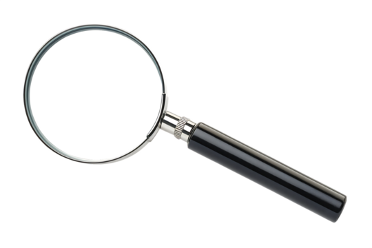 Versatile magnifying glass with a chic black handle A suitable for various tasks, isolated on a white or transparent background, cut out on PNG, generated AI
