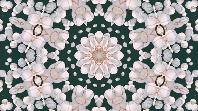 Colorful abstract 3D mosaic kaleidoscope with symmetrical geometric patterns and ornamental background elements for designers, marketers, and video content creators