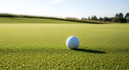 Golf ball resting on the green near hole ready for a putt