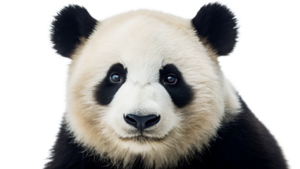 Rare baby Giant Panda mammal, 18 months old, isolated on white background, eating bamboo