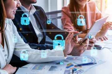 Concept of cybersecurity and a secure network. Multiple layers of data encryption and firewall protection in browsers ensure online privacy and safety from cyber threats. Fermion