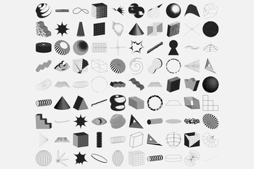 Minimal Abstract Geometric Shape Collection in Black and White Design Elements