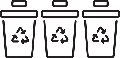 Three sleek modern recycling bins with universal symbol highlight sustainable waste management and eco friendly practices for a greener planet
