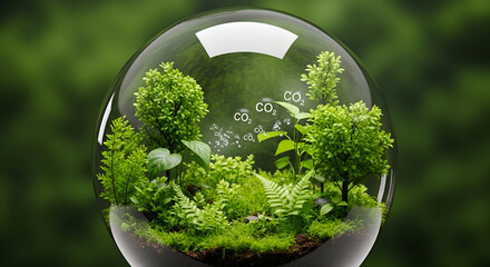 Diverse Hands Holding Glowing Forest Globe with CO₂ Absorption