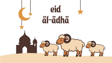 Eid al-Adha Celebration: Mosque and Sheep Illustration