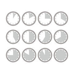 シンプルな時計の白黒アイコン素材セット