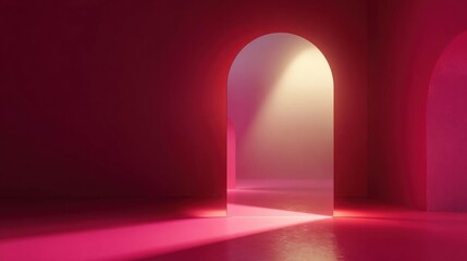 Empty room with a pink and red color scheme. the walls are painted in a gradient of red and pink, creating a soft and dreamy atmosphere.