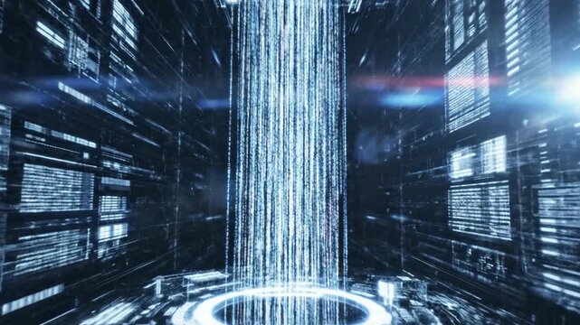 Abstract digital data stream flowing downwards with neon colors - Powered by Adobe