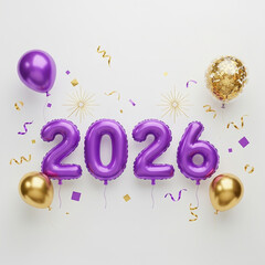New Year's Eve 2026: Festive Balloons and Decorations: As the new year approaches, the number '2026' is set among an array of celebratory balloons and shimmering confetti.