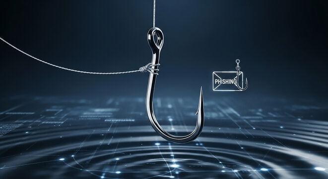 Phishing email message on fishing hook concept