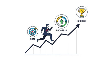 Achieve business goals with a dedicated professional running to success up a rising graph arrow chart