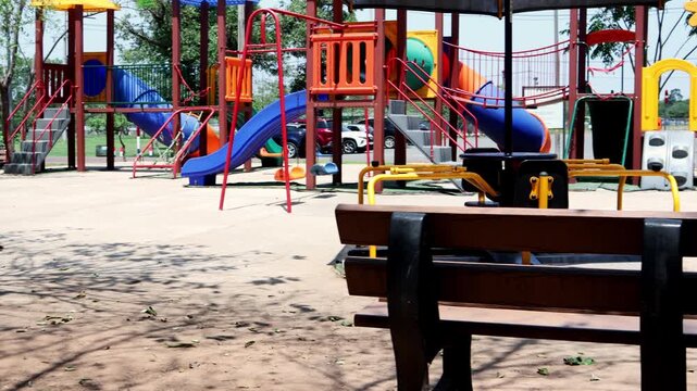 Colorful Playground With Bench  Left to Right Pan, 4K