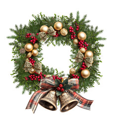 Christmas wreath with holly and fir on a transparent background