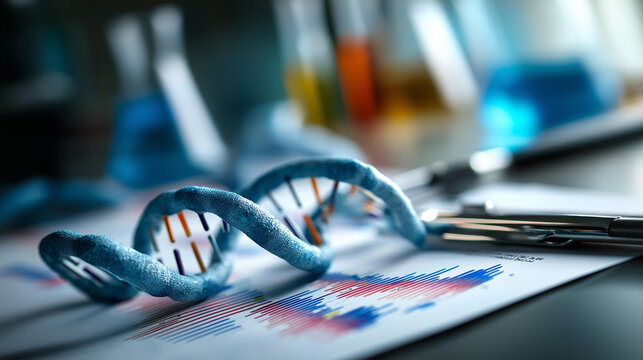 DNA sequence analysis by chromatogram peaks faceless genetic testing visualization defocused laboratory background molecular diagnostics genetic sequencing data scientific ana