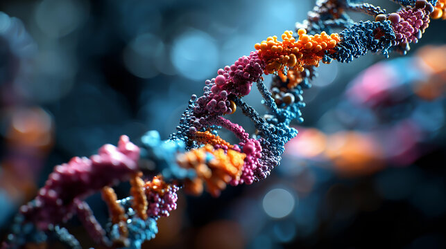 Colorful DNA molecule structure visualization faceless genetic code representation defocused scientific background genetic syndrome and disorder concept 3D science illustration