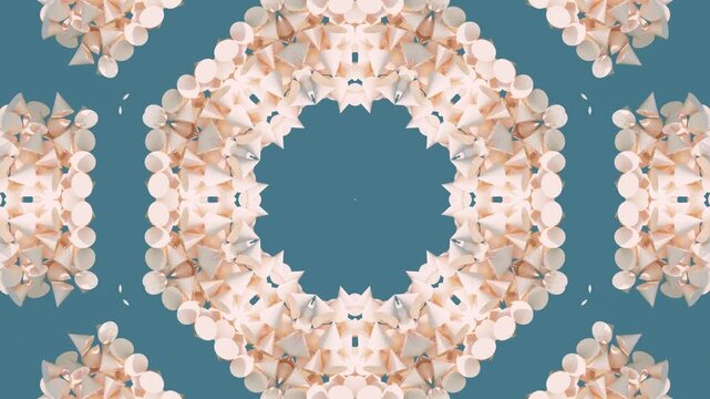 Geometric Kaleidoscope Mosaic: An Intricate Abstract 3D Pattern for Dynamic Backgrounds. This video features mesmerizing mandala designs formed from complex 3D elements
