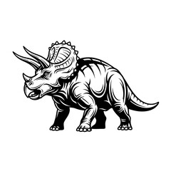 Triceratops dinosaur detailed black and white illustration. prehistoric creature with horns and frill. vector graphic art.