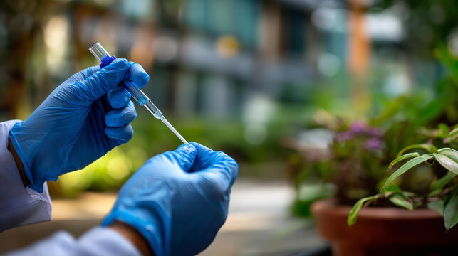 Faceless hands using virus rapid antigen test defocused home or clinical background web banner format pandemic testing procedure self testing concept virus detection