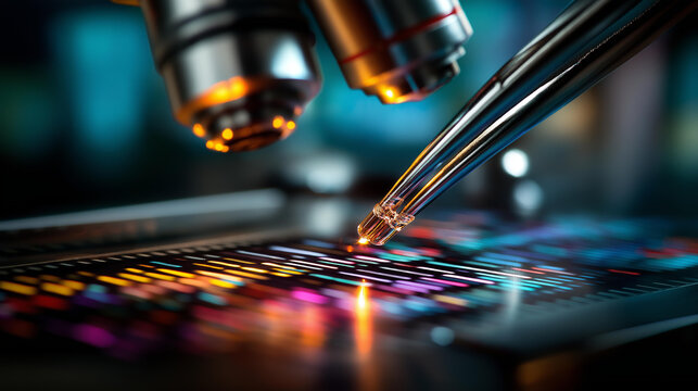 DNA gel analysis visualization faceless laboratory composition defocused genetic testing background scientific evaluation process molecular biology research genetic