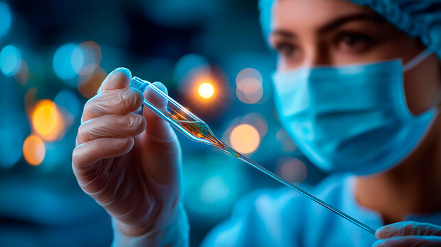 Culture swab close up faceless medical specimen defocused clinical background microbiological sample collection diagnostic testing tool bacterial culture specimen with copy