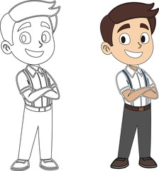 Cheerful Cartoon Boy Character Standing Confidently, Vector Illustration for Kids' Coloring Pages and Fun Designs