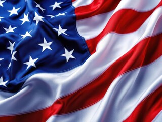 American flag close-up, wavy fabric texture, patriotic symbol