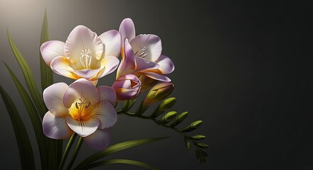 Fototapeta premium Elegant Freesia Flowers in Bloom on a Dark Background