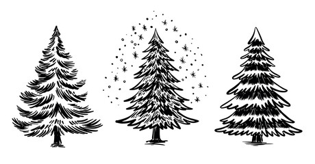 Christmas black trees set on white	
