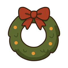 Christmas wreath with red bow cartoon illustration