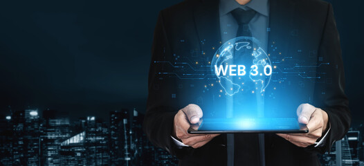 Concept of Web 3.0, the next generation of the internet. This technology represents a decentralized global network built on blockchain, enabling new digital experiences. Fermion