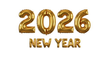 2026 golden symbol, 3d-illustration for happy new year on transparent background, Png