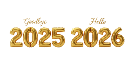 2026 golden symbol, 3d-illustration for happy new year on transparent background, Png