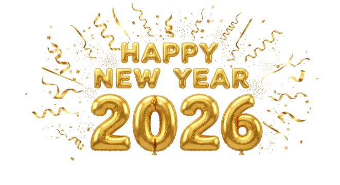 Golden 2026, Happy New Year Theme, Transparent Background - Powered by Adobe