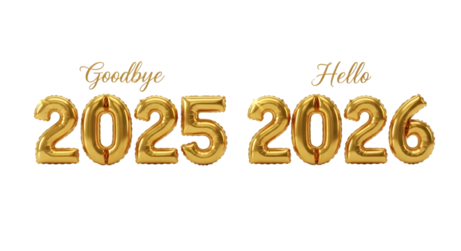 2026 golden symbol, 3d-illustration for happy new year on transparent background, Png