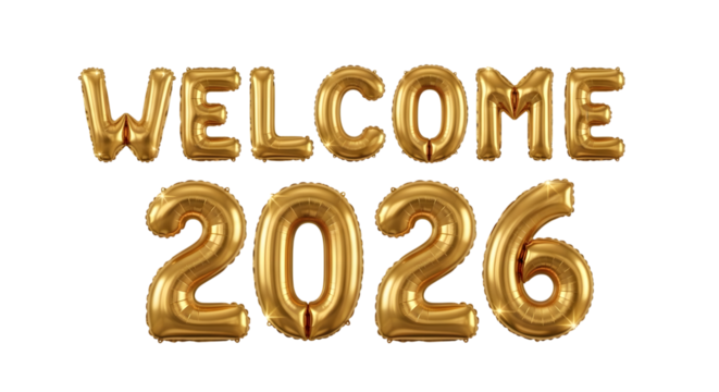 2026 golden symbol, 3d-illustration for happy new year on transparent background, Png