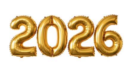 2026 golden symbol, 3d-illustration for happy new year on transparent background, Png