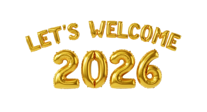2026 golden symbol, 3d-illustration for happy new year on transparent background, Png