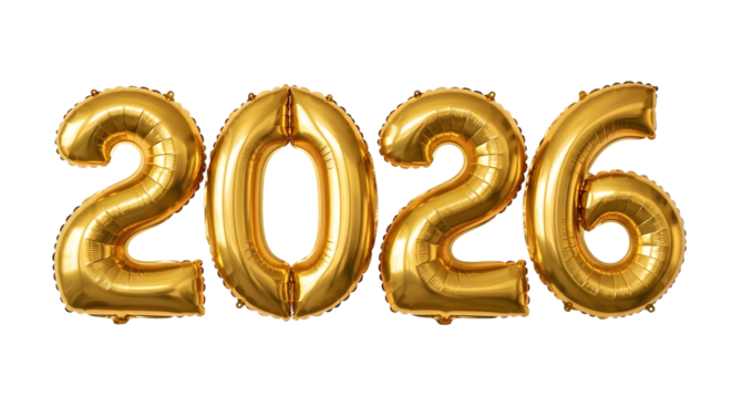 2026 golden symbol, 3d-illustration for happy new year on transparent background, Png