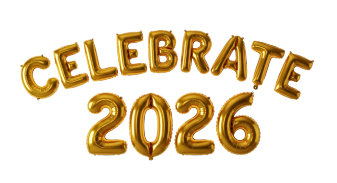2026 golden symbol, 3d-illustration for happy new year on transparent background, Png